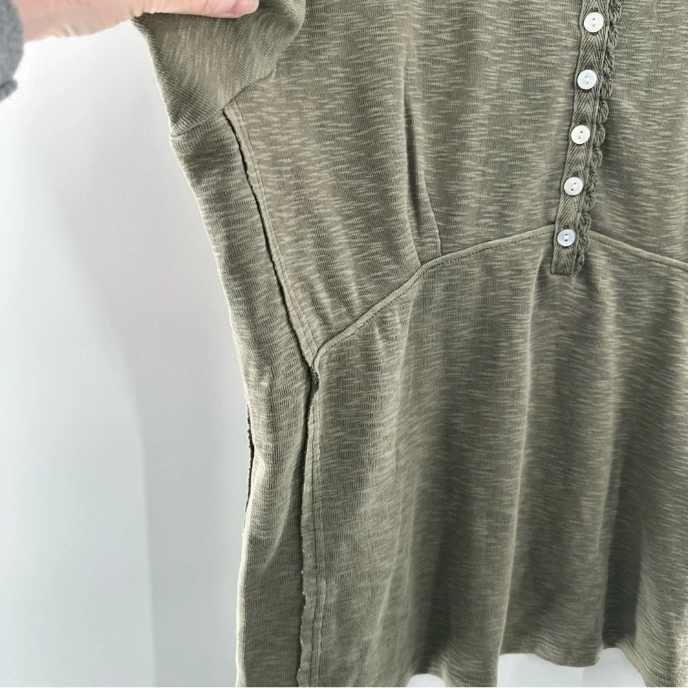 Lucky Brand Green Henley Short Sleeve Cotton T-Shirt with Crochet Trim Size XL - Picture 7 of 7